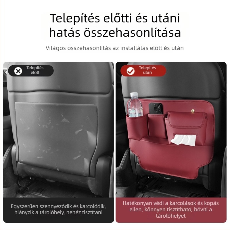 Autóülés hátsó szervező – egész éves, Nappa bőr textúra, autóba szerelhető, védelem a szennyeződés és a lábak ütései ellen