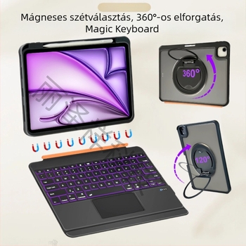 iPadhez mágneses Bluetooth billentyűzet tok, 360°-os forgás, 10. generáció