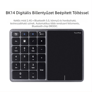 BT14 numerikus billentyűzet Bluetooth és 2.4G kétmódú kapcsolattal, ergonómiai támogatás, kompatibil mobiltelefonokkal, táblagépekkel és laptopokkal