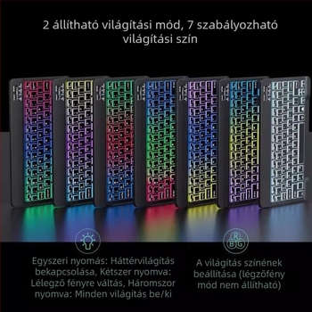 Vezeték nélküli Bluetooth billentyűzet RGB világítással, újratölthető, csendes – kompatibilis táblagépekkel és telefonokkal (iPad, Huawei)
