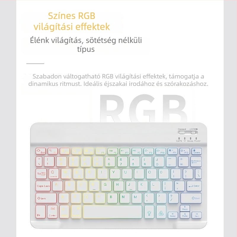 Vezeték nélküli Bluetooth billentyűzet RGB világítással, újratölthető, csendes – kompatibilis táblagépekkel és telefonokkal (iPad, Huawei)