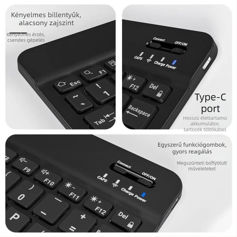 Vezeték nélküli Bluetooth billentyűzet RGB világítással, újratölthető, csendes – kompatibilis táblagépekkel és telefonokkal (iPad, Huawei)