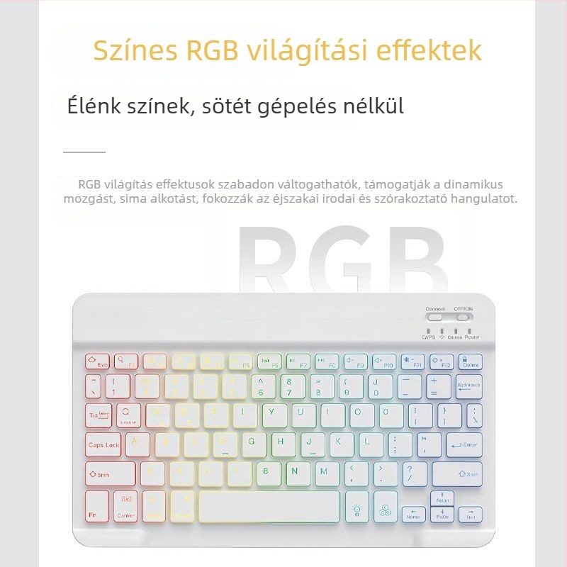 Vezeték nélküli Bluetooth billentyűzet RGB világítással, újratölthető, csendes – kompatibilis táblagépekkel és telefonokkal (iPad, Huawei)