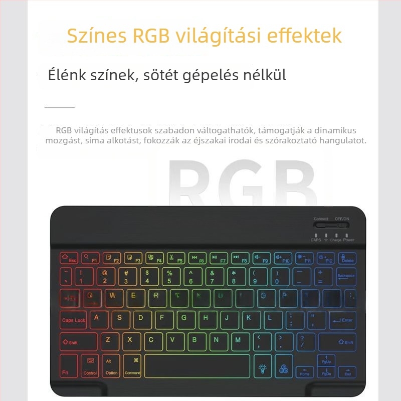 Vezeték nélküli Bluetooth billentyűzet RGB világítással, újratölthető, csendes – kompatibilis táblagépekkel és telefonokkal (iPad, Huawei)