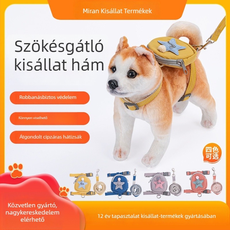 Háziállat póráz macskáknak és kutyáknak, állítható hátizságszerű hám