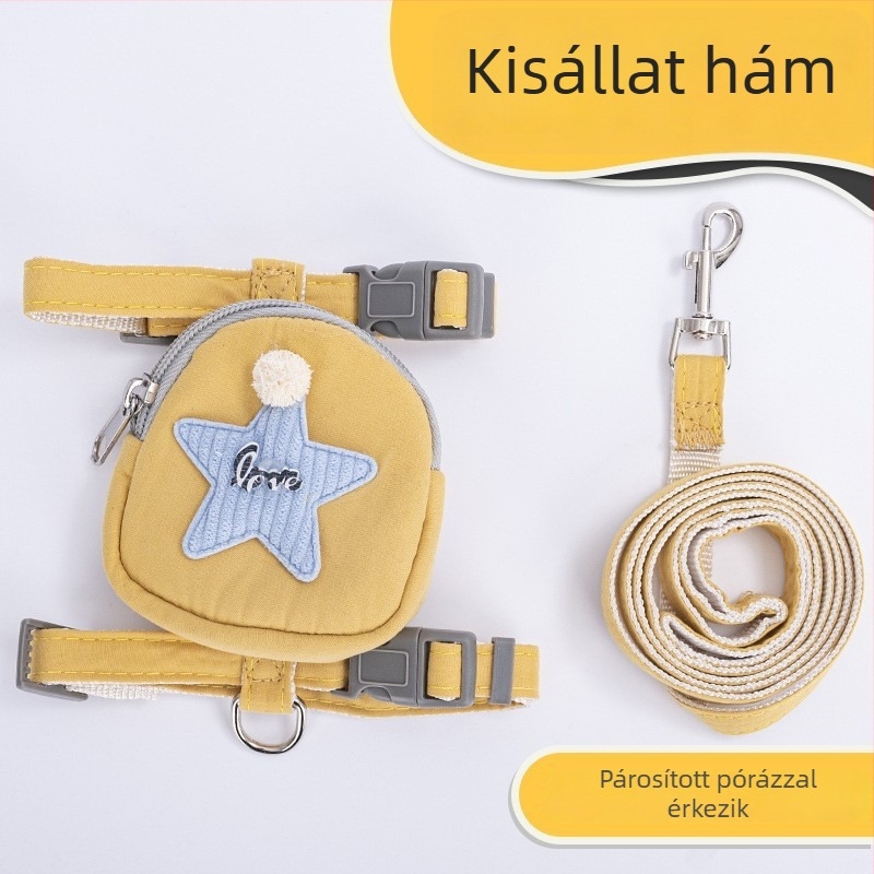 Háziállat póráz macskáknak és kutyáknak, állítható hátizságszerű hám