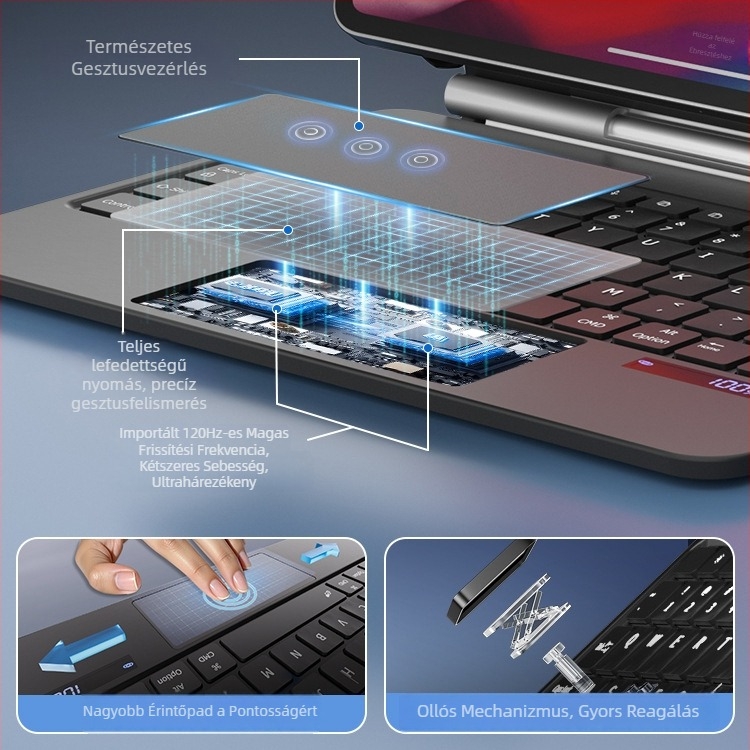 Magic billentyűzet tok Apple iPad Pro-hoz — all-in-one védőtok billentyűzettel, négy sarka elleni ütésálló védelem a 12,9/13 és 11 hüvelykes modellekhez.