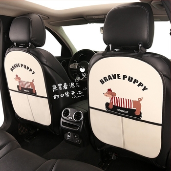 Autó hátsó ülés védő dachshund motívummal, akasztós tároló, PU anyag, hab töltet