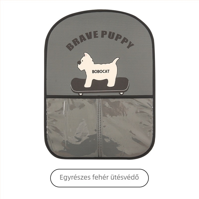 Autó hátsó ülés védő dachshund motívummal, akasztós tároló, PU anyag, hab töltet