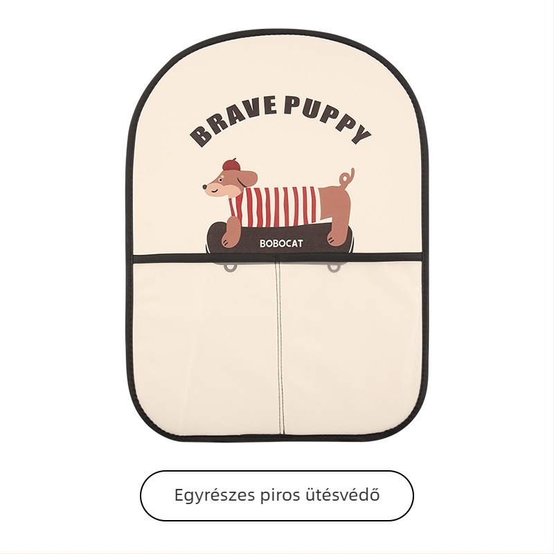 Autó hátsó ülés védő dachshund motívummal, akasztós tároló, PU anyag, hab töltet