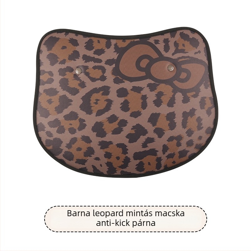 Autóülés hátvédő gyerekeknek – leopárd minta, szív alakú masni, anti-murdár és dörzsölés elleni párna (Márka: Cow mom craft; Anyag: PU; Töltő: szivacs; Stílus: Univerzális)