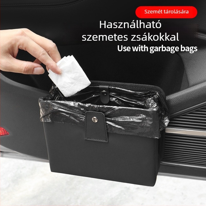 Bőr autó belső tároló doboz – ajtóhoz akasztható szemetes, modell LJT-03