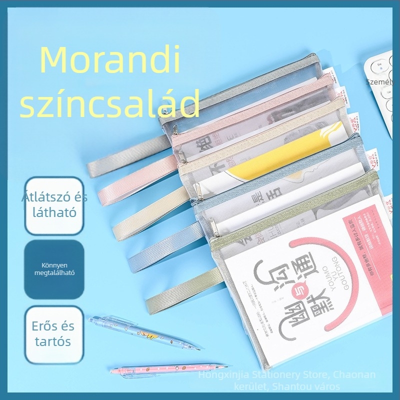 Hordozható dokumentumtáska, iskolai tanulókészlet, A4-es átlátszó papírtartó, nejlon hálós tolltartó, rendszerező tároló táska, logóval nyomtatva