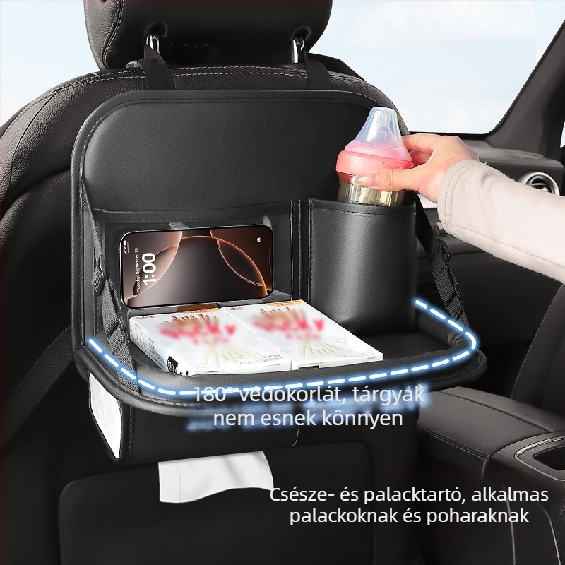 Hátsó üléstámla tároló tasak összecsukható kis asztallal – bőrből készült, vízálló, 2500 ml kapacitás, testre szabható