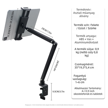 Forgó tablet-tartó, modell Bx-n07c2, univerzális kompatibilitás iPad/iPhone, tömeg 0,8 kg.
