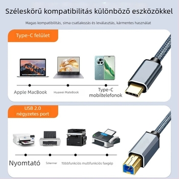 Imison Type-C nyomtató adatkábel – adapterkábel, Mini USB interfész, réz vezető aranyozott kivitelben, 1 m hosszú