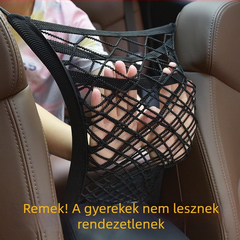 Autóülés tároló hálós zsebe — hátsó ülés szervező, kender anyagból, teleszkópos kialakítás, testreszabható