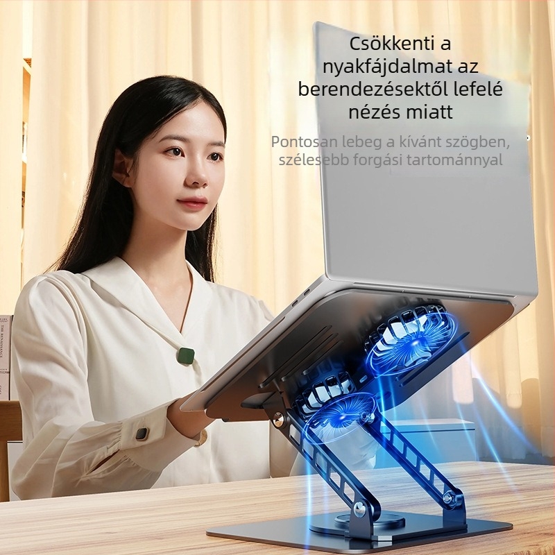 Laptop állvány 360°-os forgatható, összecsukható, állítható magasságú, szénacélból, 1395 g, méretek 24.2 × 19.5 × 6.5 cm