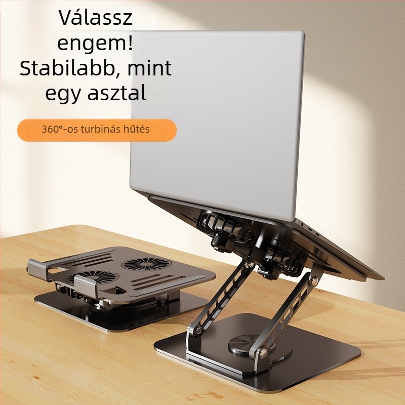 Laptop állvány 360°-os forgatható, összecsukható, állítható magasságú, szénacélból, 1395 g, méretek 24.2 × 19.5 × 6.5 cm