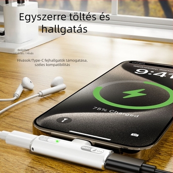 USB-C 2‑in‑1 fejhallgató adapter: hangkimenet és 100W töltés, Apple eszközökkel kompatibilis (Audio 202c‑100)