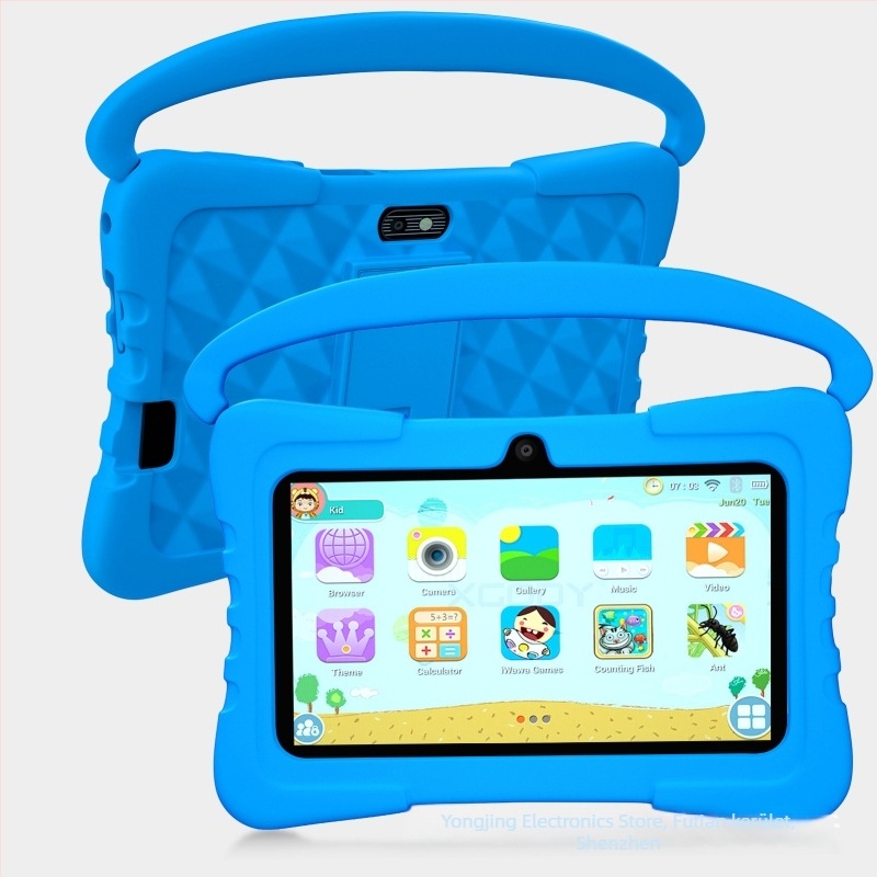 V88 7 hüvelykes gyerekeknek szánt tablet, rajzfilm dizájnnal, Wi‑Fi, ütésálló, tanuló tablet