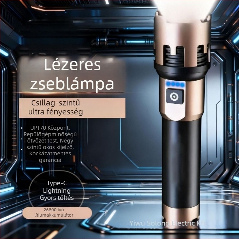 Kültéri kávébarna színű teleszkópos zoomos elemlámpa, erős fénnyel, hosszú hatótávolsággal, hordozható és vízálló keresőfény