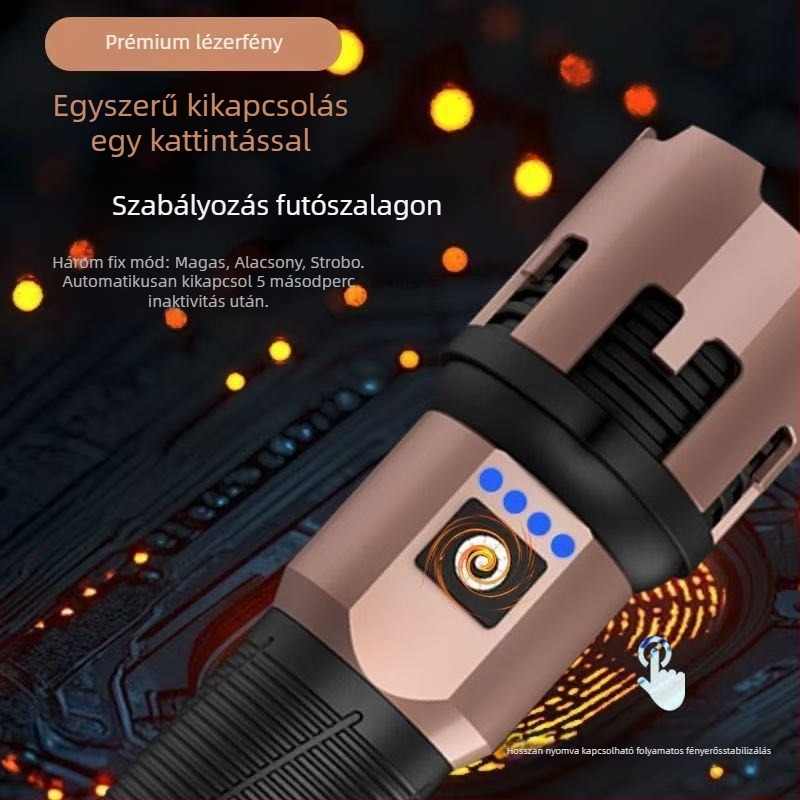 Kültéri kávébarna színű teleszkópos zoomos elemlámpa, erős fénnyel, hosszú hatótávolsággal, hordozható és vízálló keresőfény
