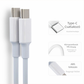 Kettős végű USB-C–USB-C adatkábel, PD 100W gyors töltés, 1–2 m, TPE