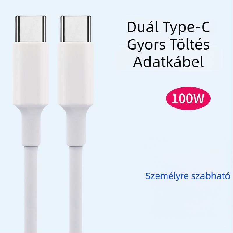Kettős végű USB-C–USB-C adatkábel, PD 100W gyors töltés, 1–2 m, TPE