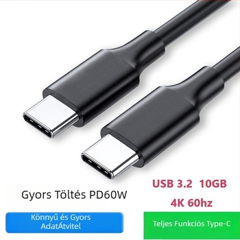 Type-C USB 3.1 adatkábel PD60W gyors töltéshez, USB 3.1 Gen2 10Gbps, 4K60Hz támogatás