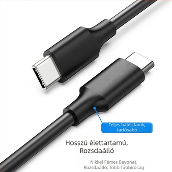 Type-C USB 3.1 adatkábel PD60W gyors töltéshez, USB 3.1 Gen2 10Gbps, 4K60Hz támogatás