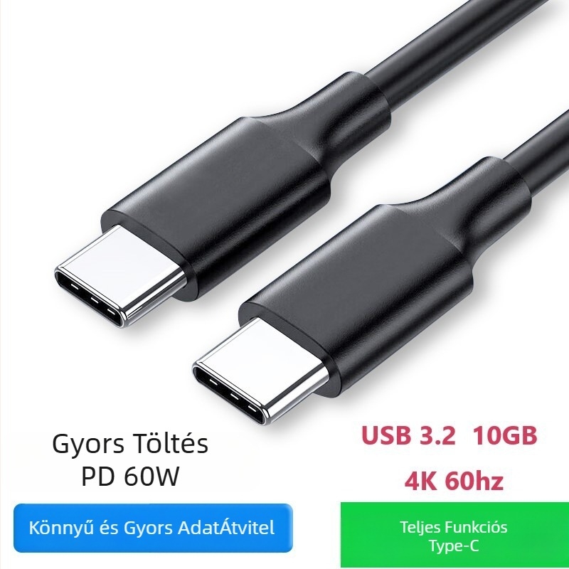 Type-C USB 3.1 adatkábel PD60W gyors töltéshez, USB 3.1 Gen2 10Gbps, 4K60Hz támogatás