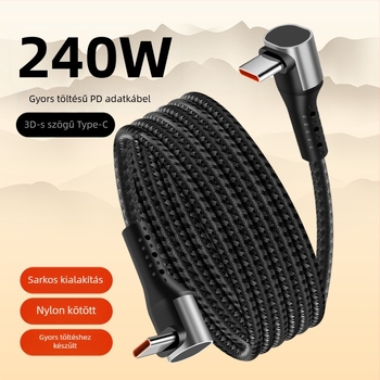 240W fonott Type-C kábel dupla 90 fokos csatlakozóval, gyors töltés, hossz 2–5 m