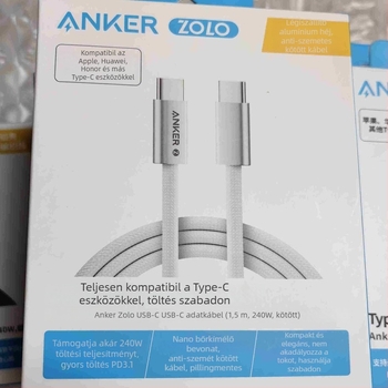 ANKER Zolo Két USB-C Portos Kábel, 240W Gyors Töltés, Szövött Kábel
