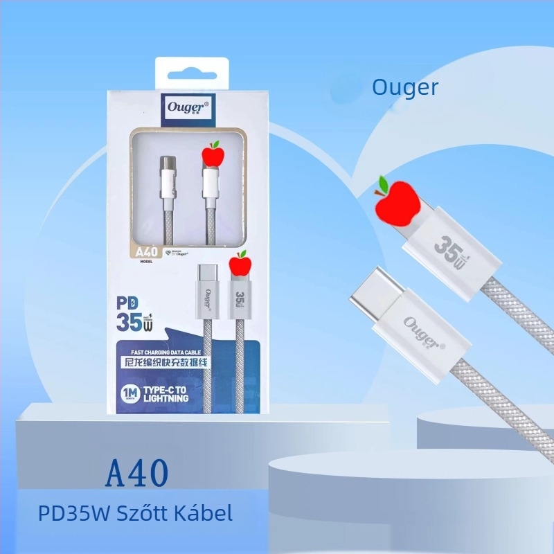 Szövött USB-C / Lightning gyors töltőkábel, két végű, 15W maximális