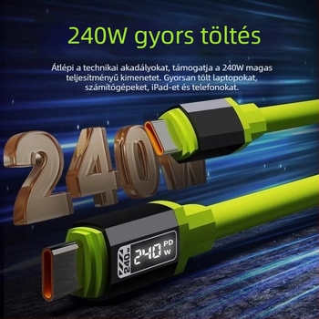 Coffee Show Type-C adatkábel — biztonságos gyors töltés, 120W max teljesítmény, fonott kialakítás, egycsatlakozós csatlakozó