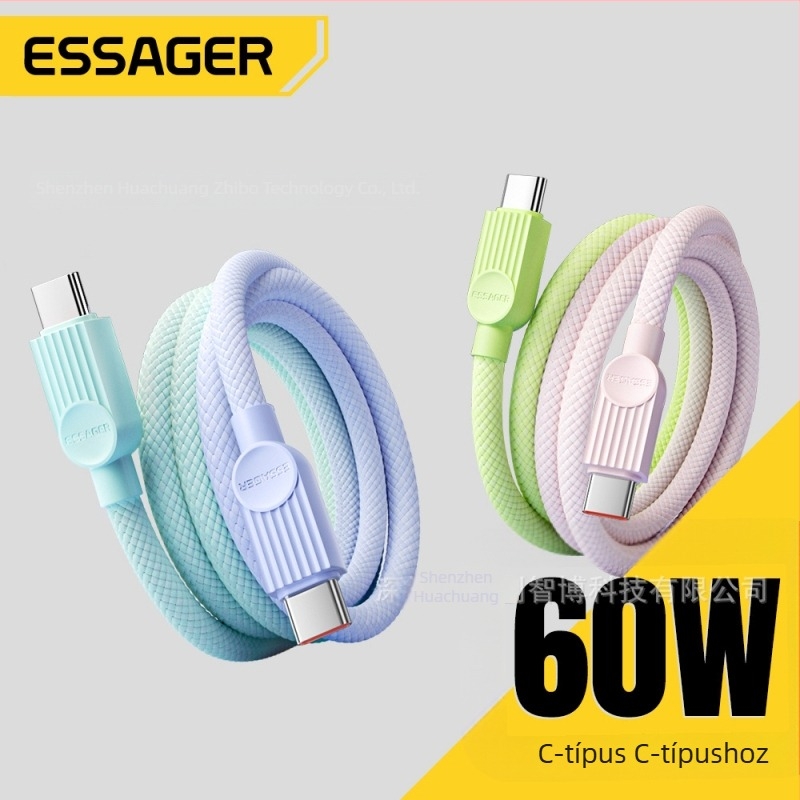 Essager Qili sorozat C-C 60W USB-C adatkábel PD gyorstöltéssel mobiltelefonokhoz, táblagépekhez és noteszgépekkel