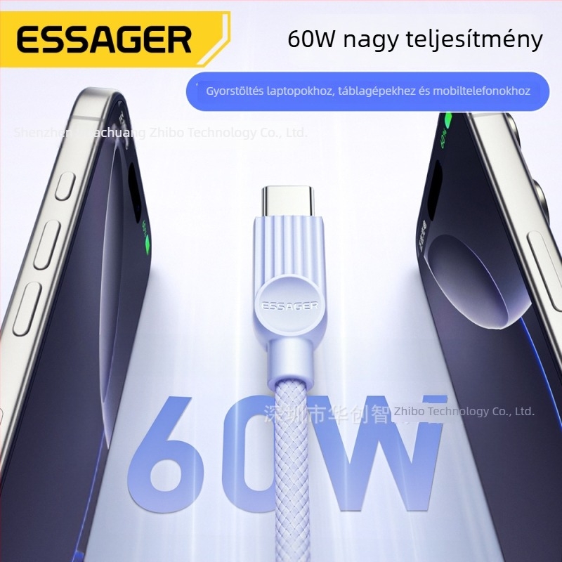 Essager Qili sorozat C-C 60W USB-C adatkábel PD gyorstöltéssel mobiltelefonokhoz, táblagépekhez és noteszgépekkel