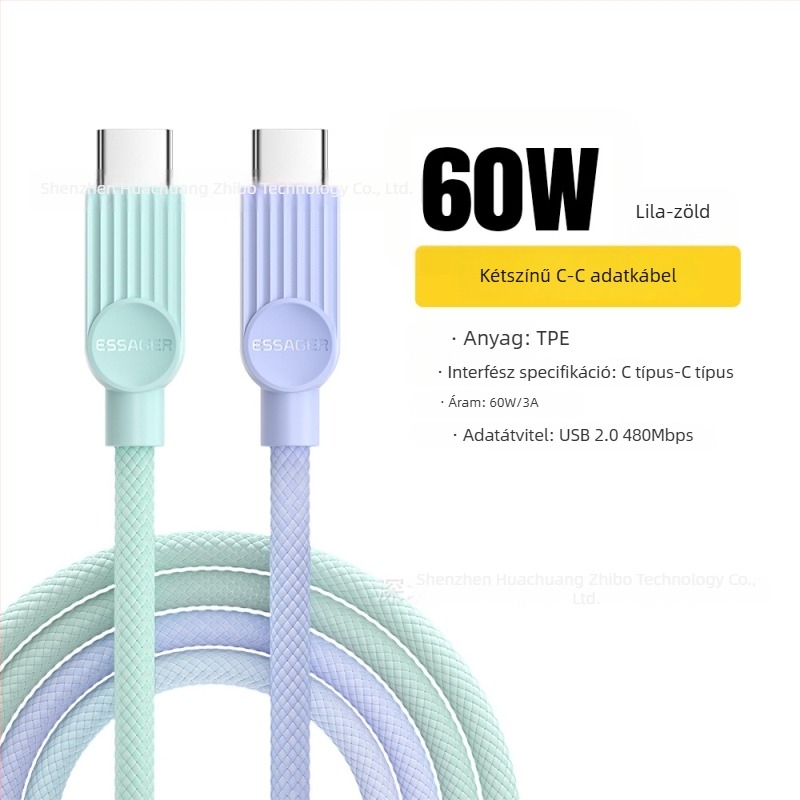 Essager Qili sorozat C-C 60W USB-C adatkábel PD gyorstöltéssel mobiltelefonokhoz, táblagépekhez és noteszgépekkel