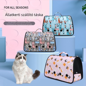 Macska utazó táska összecsukható váll- és crossbody dizájnnal, Oxford anyag, állatmintás, 15 lb kapacitás, közepesen kemény