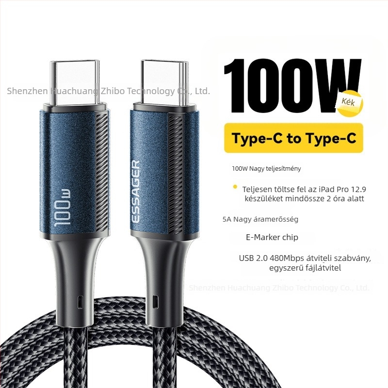 ESSAGER Jiajian széria PD100W USB-C gyorstöltő adatkábel laptopokhoz, tabletekhez és okostelefonokhoz