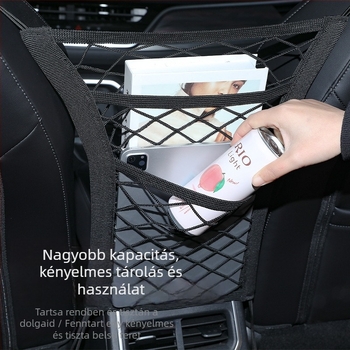 Autóülés közötti tároló háló, rugalmas háromrétegű tároló háló, függő szervező, testreszabható logó