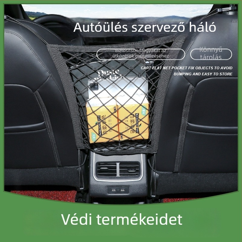 Autóülés közötti tároló háló, rugalmas háromrétegű tároló háló, függő szervező, testreszabható logó