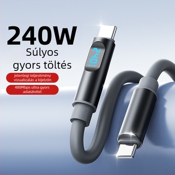 LXT Type-C 240W adatkábel digitális kijelzővel, gyors töltés, szilikon, PD kompatibilis