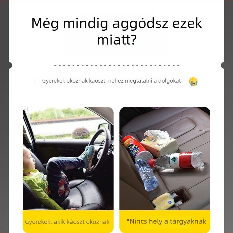 Autóülés hátsó tároló háló – poliészter, akasztó típus, univerzális, egyszerű dizájn