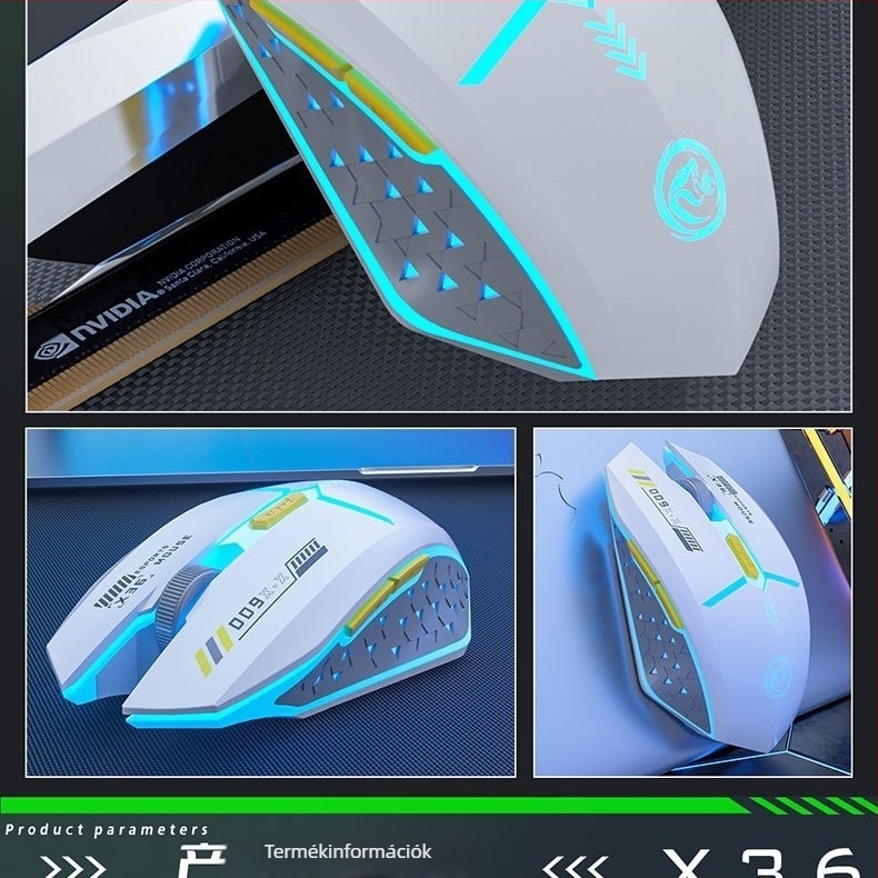 Vezeték nélküli gamer egér Bluetooth és 2.4G kettős üzemmóddal, újratölthető, csendes, 6 gomb, 800/1200/1600 DPI