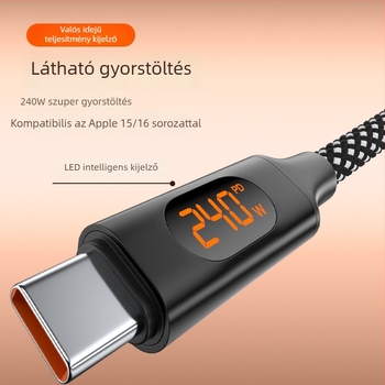 Mágneses 240W USB-C gyorstöltés adatkábel digitális kijelzővel, kompatibilis Apple, Huawei és Xiaomi laptopokkal és tabletekkel