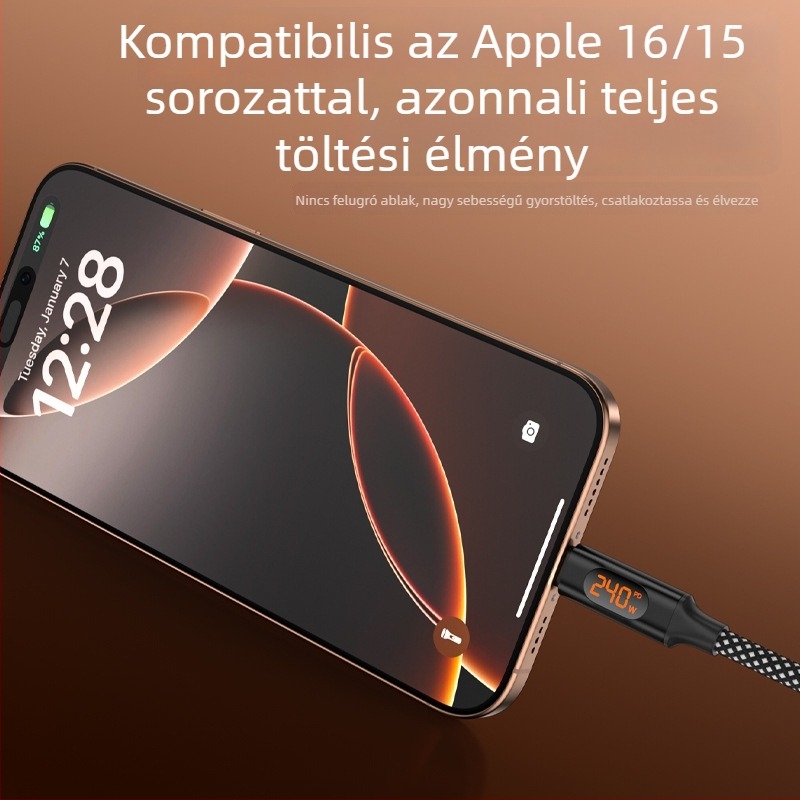 Mágneses 240W USB-C gyorstöltés adatkábel digitális kijelzővel, kompatibilis Apple, Huawei és Xiaomi laptopokkal és tabletekkel