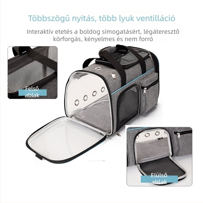 Macskáknak való hátizsák, háromoldalas átlátszó dizájn, anyag: EVA-kompozit + PC gyanta, termék kód: 6839, márka: Habepet habei, kategória: kisállat táska