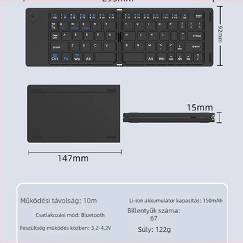 Összecsukható vezeték nélküli Bluetooth billentyűzet és egér – mini hordozható készlet tabletához/telefonhoz/laptophoz, 1600 DPI, ergonomikus, logó nyomtatás lehetséges